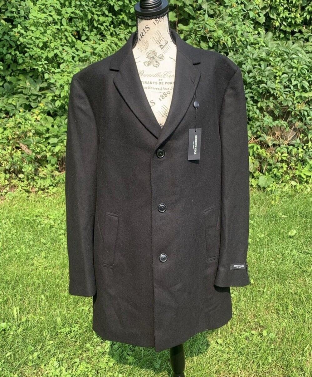 NWT Kenneth Cole New York L44 black Pea coat jacket outerwear with pockets